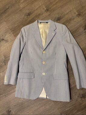 Polo by Ralph Lauren Youth Blue and White Seersucker Blazer